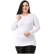 Resim Büyük Beden Bisiklet Yaka Uzun Kollu Viskon Beyaz Body Beyaz 