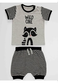 Resim Denokids Rakun Erkek Bebek T-shirt Kısa Pantolon Takım Gri 