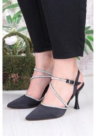 Resim Fort 35691 Saten Biye Taşlı Topuklu Abiye Ayakkabı Kadın Ayakkabı Siyah 