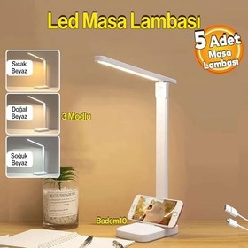 Resim Badem10 5 Adet Şarjlı Masa Lambası 3 Renk Dokunmatik Telefon Standlı Çalışma Okuma Işığı Gece Lambası 9w 