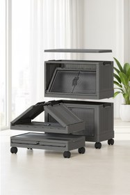 Resim obido Lavine Fold&go 4'lü Portatif Organizer Tekerlekli Dolap Çok Amaçlı Kapaklı Katlanır ”antrasit” 