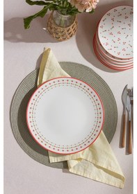 Resim Lorine 7 Parça Porselen Pasta Sunum Tabak Seti Kırmızı 