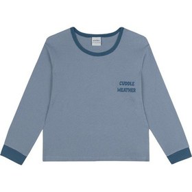 Resim Antebies Organik Mavi Waffle Cuddle Weather Nakışlı Beli Lastikli Uzun Kollu Erkek Çocuk Pijama Takımı 