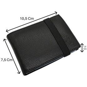 Resim Westpolo Hakiki Deri Kağıt Para Ve Bol Şeffaf Kart Bölmeli Lastikli Unisex Kartlık - Siyah Siyah 