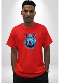 Resim Su Aygırı Hipopotamo Renkli Pamuklu Bisiklet Yaka Kadın Erkek Oversize Boyfriend Dijital Baskılı Kırmızı T-shirt Kırmızı 