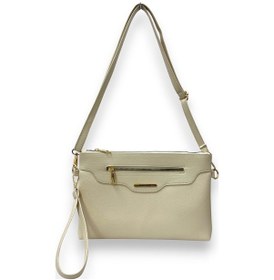 Resim Kadın Suni Deri Ayarlanabilir Çapraz Ve El Askılı Portföy, Clutch Çanta Krem 