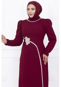 Resim Amine Hüma Zühre Tesettür Abiye Bordo Bordo 