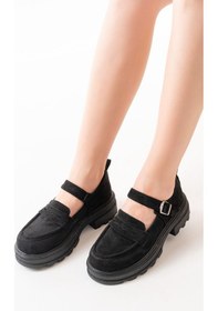 Resim 745-771 Siyah Süet Kadın Günlük Yüksek Tabanlı Loafer Ayakkabı Bej - Siyah 