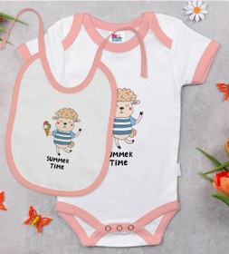 Resim Bk Kids Summer Time Tasarımlı Pembe Bebek Body Zıbın Ve Mama Önlüğü Hediye Seti-1 Çok Renkli 