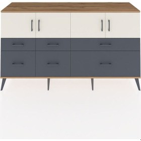 Resim Kronos Konsol 4 Raflı 6 Çekmeceli 4 Kapaklı 176x59x99 Çam-aytaşı/ Çam-aytaşı/antrasit 
