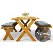 Resim Neiwel Koen Doğal Ahşap Banklı Mutfak Ve Yemek Masası Takımı-80-120 Takım Açık Ceviz 