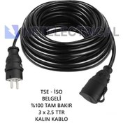 Resim Kauçuk Tekli Seyyar Uzatma Kablosu - 3x2.5 Ttr Kalın Siyah Kablo- 40 Metre 40 Metre 