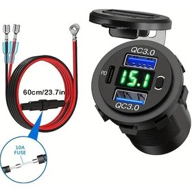 Resim Xuweiwei Üç Arayüzlü Usb Type-c Qc3.0 Pd3.0 Uyumlu Led Ekranlı Yeşil Işık Çizgili 12v 24v Araç Şarj Cihazı 