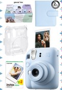 Resim Fujifilm Instax mini 12 Mavi Fotoğraf Makinesi-20'lu Film-Kare Albüm ve Şeffaf Kılıf Seti 