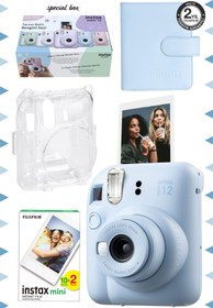 Resim Fujifilm Instax mini 12 Mavi Fotoğraf Makinesi-20'lu Film-Kare Albüm ve Şeffaf Kılıf Seti 