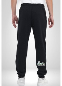 Resim Ufo Gören Masum Köylü Yazılı 3 İplik Erkek Baskılı Siyah Eşofman Altı Siyah 