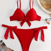 Resim Kırmızı Büyük Toplu Sert Paket Kayışlı Bikini Takımı 