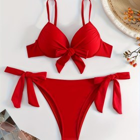 Resim Kırmızı Büyük Toplu Sert Paket Kayışlı Bikini Takımı 