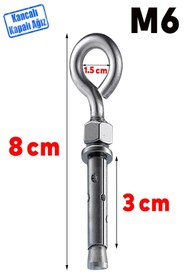 Resim Badem10 Kancalı Çelik Dübel M6 Salıncak Boks Torbası Avize Tavan Asma Aparatı Asacağı Kapalı Ağız 5 Adet 