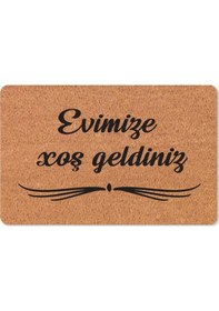 Resim Azerbaycan'a Özel Hoş Geldiniz Xoş G Ldiniz Yazılı Dijital Baskılı Kapı Önü Paspas Koyu Bej 