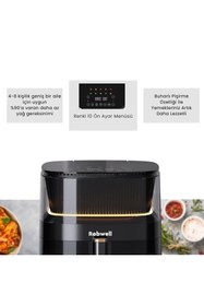Resim Robwell Robx Rxo5 Son Teknoloji Otomatik Buhar Püskürtmeli Airfryer 10 Renkli Işıklı Menü 