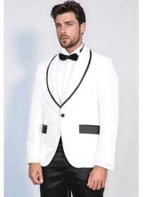 Resim Damask Desenli S Al Yaka Beyaz Smokin - Wessi Beyaz 