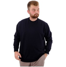 Resim Mode Xl Büyük Beden Erkek Bisiklet Yaka Basic Sweatshirt U24174 Lacivert Lacivert 