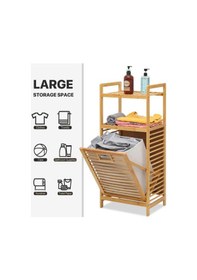 Resim "çok Amaçlı Bambu Raflı Kirli Çamaşır Sepeti - Banyo Ve Çamaşır Odası Düzenleyici" Kahverengi 