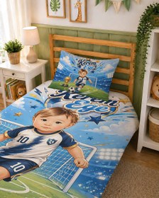 Resim Evmila Karikatüristik Futbol Temalı Nevresim Takımı - 160x220 cm Nevresim (Tek Kişilik Özelleştirilmiş ) + 50x70 cm Yastık Kılıfı 