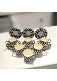 Resim Sudedi Home Siyah Beyaz Geometrik Desenli 6 Lı Türk Kahvesi Fincan Takımı renkli 