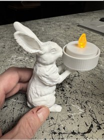 Resim Minimal Tavşan Heykeli Hediyelik Natural Malzemeli Dekoratif Obje Mum Led 