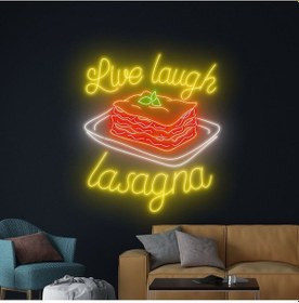 Resim Live Laugh Lasagna Yazılı Ve Şekilli Neon Tabela Çok Renkli 