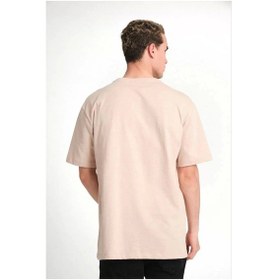 Resim Unisex Düz Biskilet Yaka Oversize T-shirt - Bej Bej 
