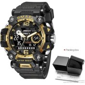 Resim Hanyang Siyah Altın Kutu Smael Elektronik Dijital Spor Izle Erkekler Için Çift Zaman Göstergeli Kronograf Kuvars Kol Saati, Otomatik Tarih Haftası Su Geçirmez 8072 (Yurt Dışından) 