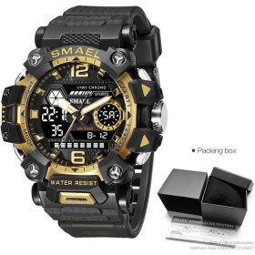 Resim Hanyang Siyah Altın Kutu Smael Elektronik Dijital Spor Izle Erkekler Için Çift Zaman Göstergeli Kronograf Kuvars Kol Saati, Otomatik Tarih Haftası Su Geçirmez 8072 (Yurt Dışından) 