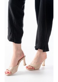 Resim S-617 Bej Rugan Günlük Topuklu Kadın Terlik Çok Renkli 