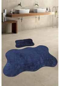 Resim Anatolia 2'li Lacivert 80x140 + 50x70 Cm Büyük Ebat Banyo Paspası Lacivert 