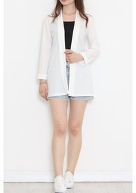 Resim Örme Krep Uzun Ceket Beyaz - 15052.1095. Çok Renkli 