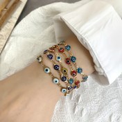 Resim 1 adet Vintage Boho Tarzı 6mm Göz Tasarımı Alaşım Bileklik, Moda, Günlük ve Parti Giyiminde, Tüm Mevsimler İçin Çok Yönlü Takı Aksesuarı 