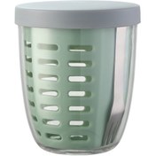 Resim Symbee Yeşil Taşınabilir Salata Kasesi - 304 Çelik Çatal İçeren, Meyve Süzme Özelliği, Dışarıda Kullanım İçin Uygun 