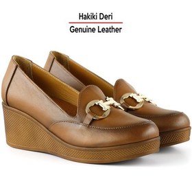 Resim Erkan Saçmacı Hayley Taba Hakiki Deri Tokalı Yuvarlak Burun Dolgu Topuklu Günlük Ayakkabı Taba 