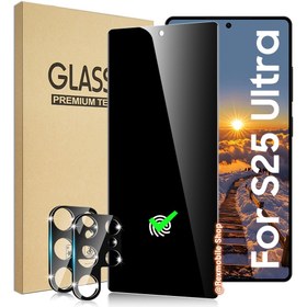 Resim Galaxy S25 Ultra için Uyumlu Gizlilik Ekran Koruyucu Temperli Cam ve 2 Adet Kamera Lens Koruyucu [Parmak İzi Kilidi Açma Desteği] [Kılıf Dostu] [Tam Kaplama] Temperli Cam Film Paketi 