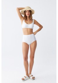 Resim Akbeniz Kadın Beyaz Pedli Yüksek Bel Bikini Takımı 