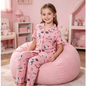 Resim NiCe İç Giyim Anne & Kız Kombin Pembe Renk Şirin Kedili Desen Gömlek Yaka Düğmeli Milan Kumaş Pijama Takım ( Ayrı Satılır) 
