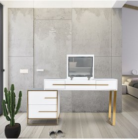 Resim Hitit Dekorasyon Cristina Beyaz Gold Metal Makyaj Masası 