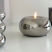 Resim Modern Seramik Gümüş Mum Tutucu Süs Yuvarlak Mum Tutucu Stilinde Masaüstü Ev Dekorasyonu Mum Işığı Akşam Yemeği Basit Süs 1 Adet Mum Dahil Değildir 