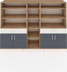 Resim Hyperion Dolap 12 Raflı 2 Çekmeceli 4 Kapaklı 220x44x163 Çam-antr Çam-antrasit/aytaşı 