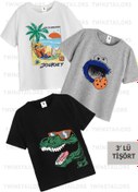 Resim twins tailors Çocuk Baskılı Siyah-beyaz-gri 3'lü Çocuk Bisiklet Yaka T-shirt Paketi 