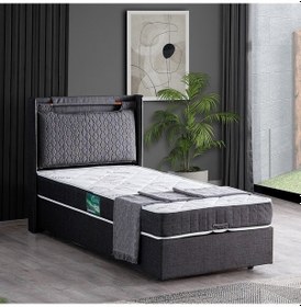 Resim Setaymobilya Baza, Zagreb Tek Kişilik Baza + Başlık + Comfort Yatak, Antrasit 