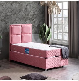 Resim Setaymobilya Baza, Grand Tek Kişilik Pembe Baza + Başlık + Orthosoft Yatak 